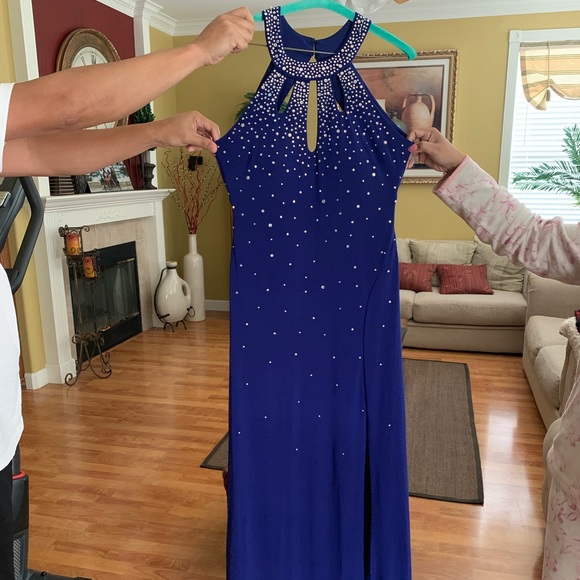 sparkly royal blue prom dress with side slit! - Picture 4 of 4